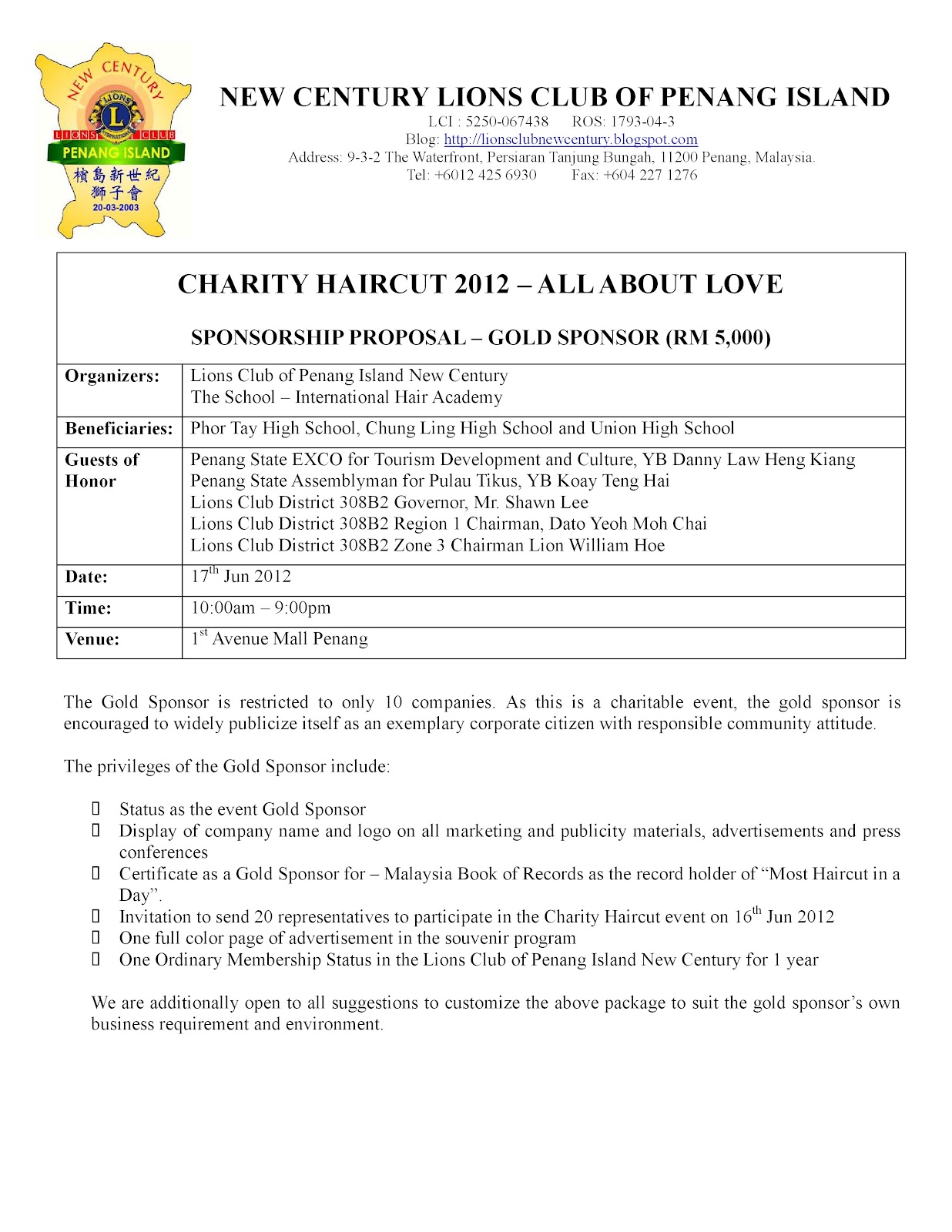 Charity Sponsorship Form Template