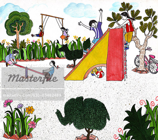 Children Playing In The Park Clipart