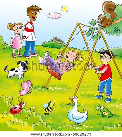 Children Playing In The Park Clipart