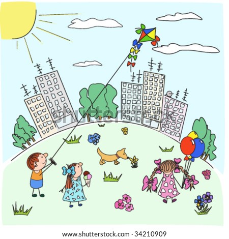 Children Playing Together Cartoon