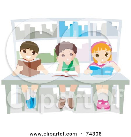 Children Reading Books Clip Art