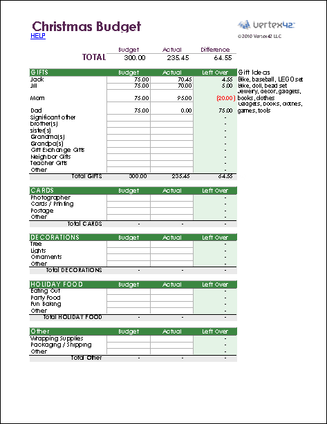 Christmas Shopping List Template Excel