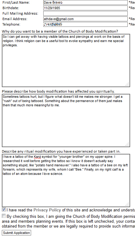 Church Membership Application Form