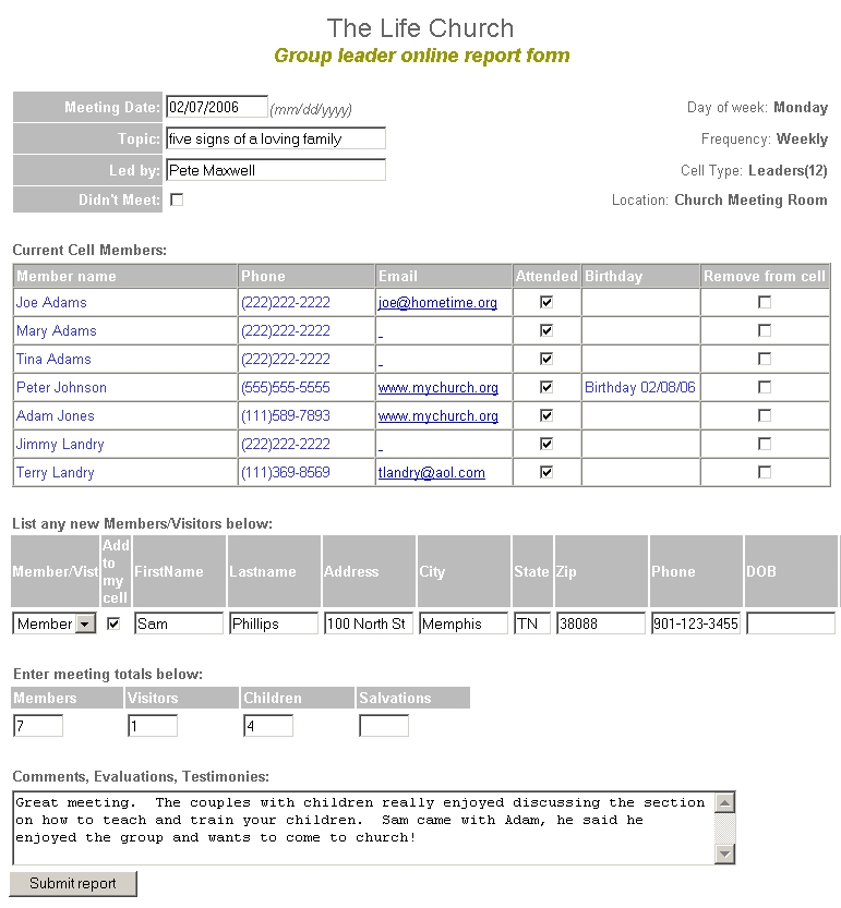 Church Membership Form Sample