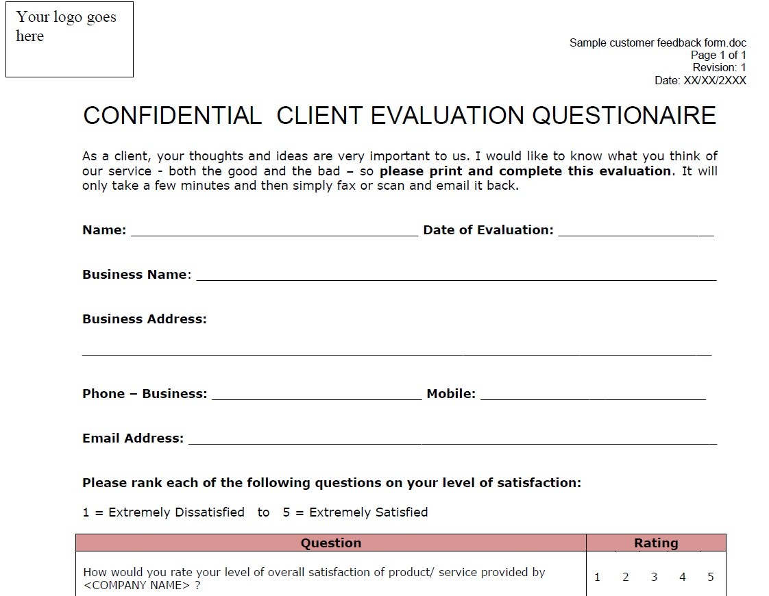 Client Feedback Forms Templates