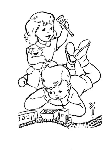 Coloring Pictures Of Children Playing Together