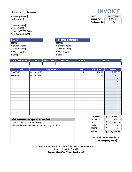 Consulting Services Invoice Template Excel