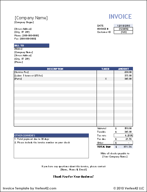 Consulting Services Invoice Template Excel