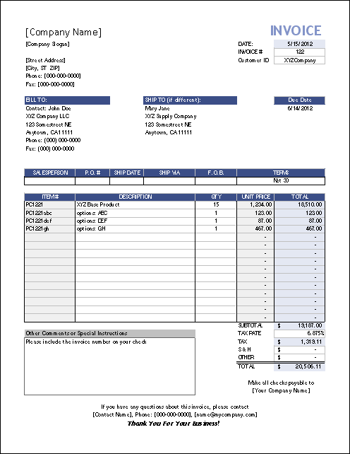 Consulting Services Invoice Template Excel