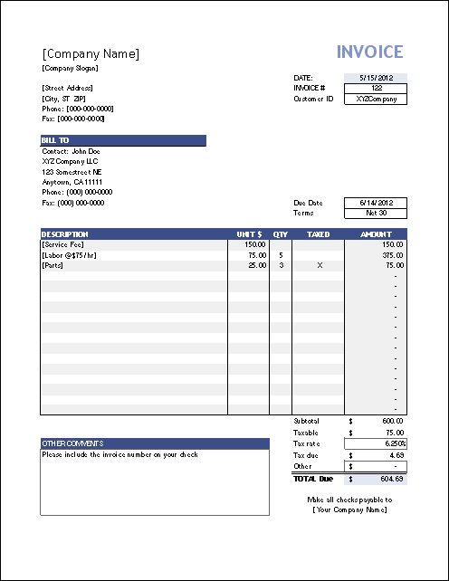 Consulting Services Invoice Template Word