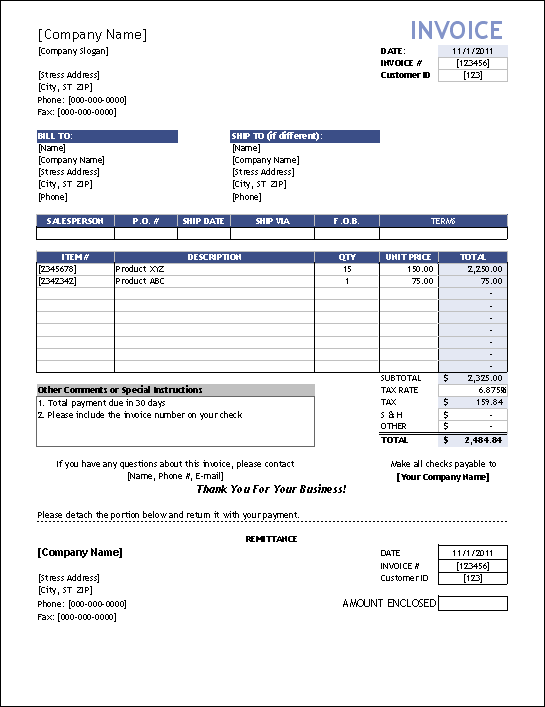 Consulting Services Invoice Template Word