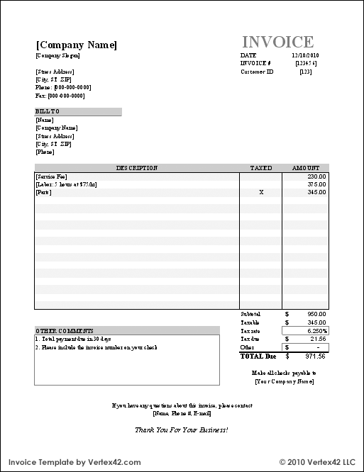 Consulting Services Invoice Template Word