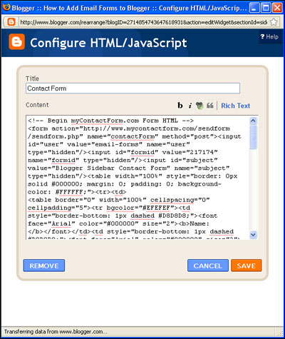 Contact Us Form Html Code For Blogger