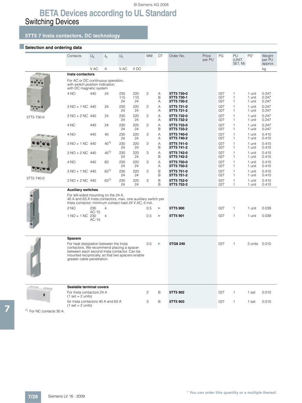 Contactor Siemens Catalogue