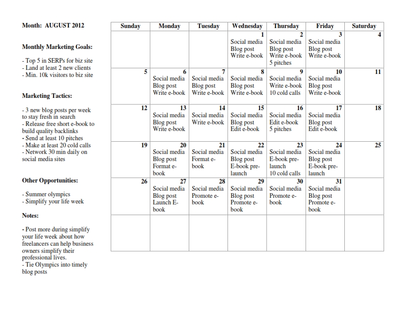 Content Marketing Calendar