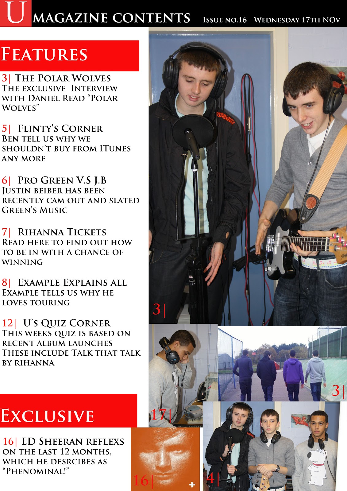 Contents Page Music Magazine