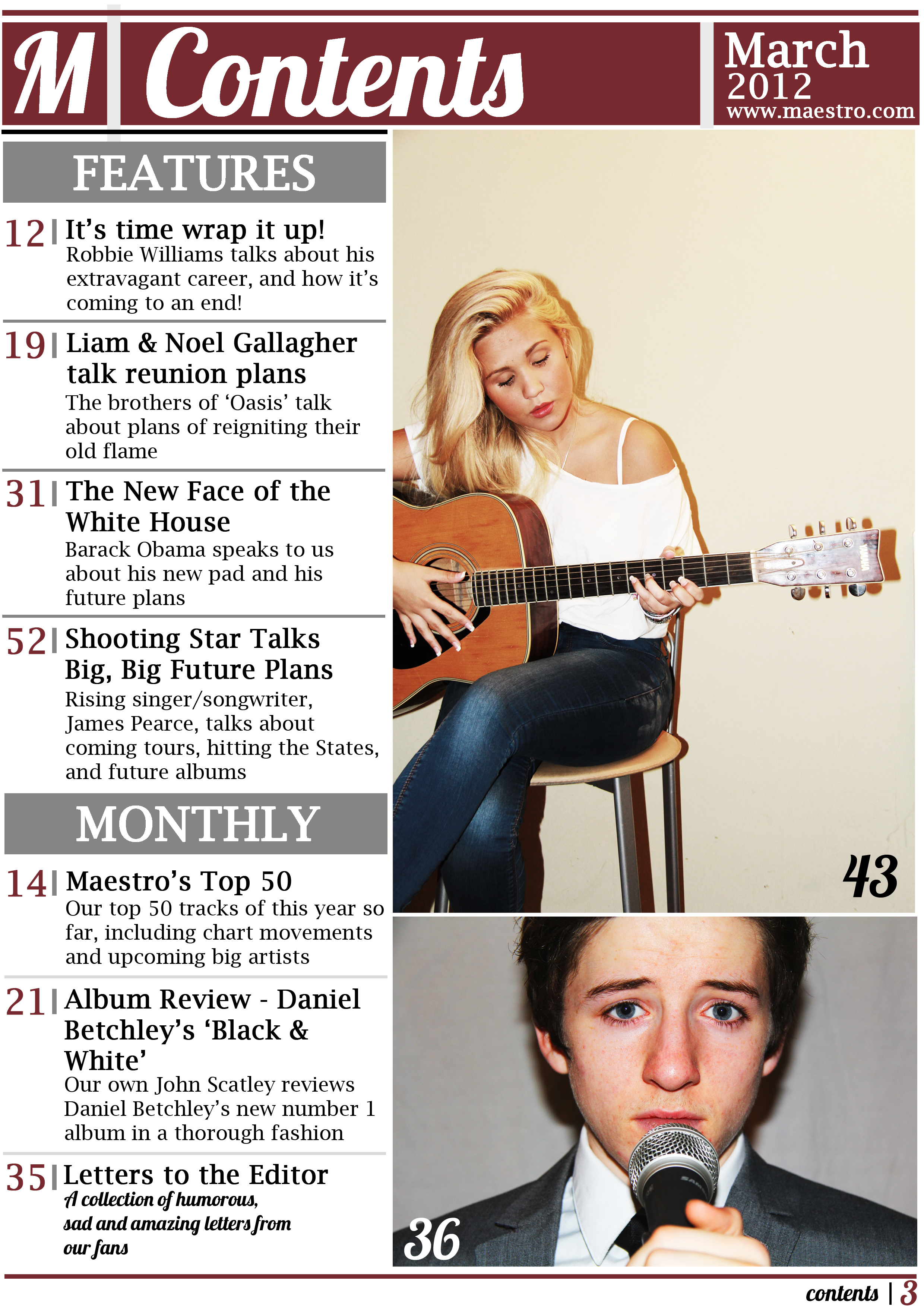 Contents Page Music Magazine