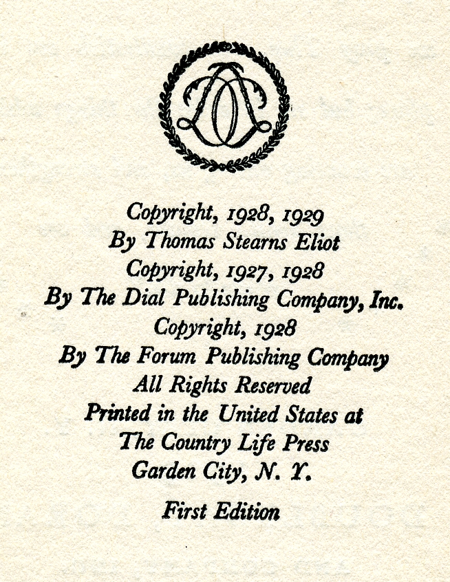 Copyright Page Of A Book