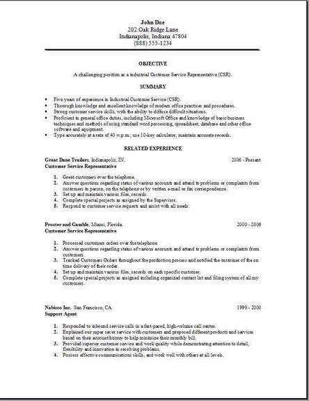 Customers Service Resume Examples