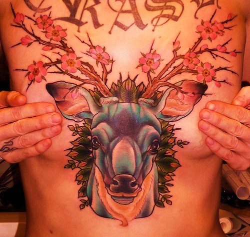 Deer Head Tattoo Chest