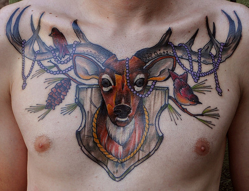 Deer Head Tattoo Chest