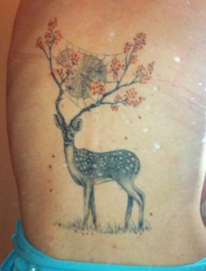 Deer Head Tattoo On Back