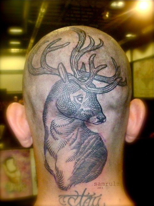 Deer Head Tattoo On Back