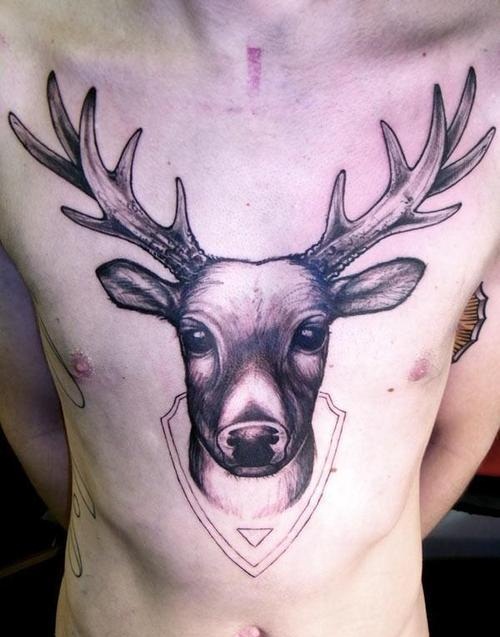 Deer Head Tattoo On Back