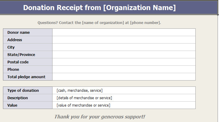 Donation Receipt Template Word