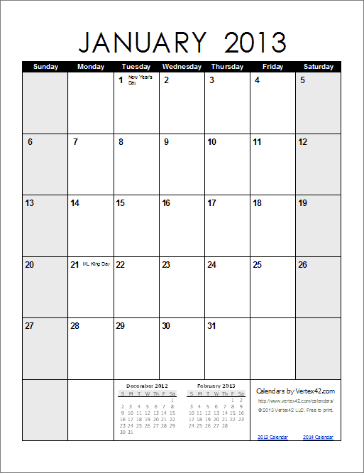 Empty Calendar Template June 2013