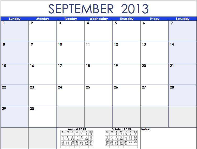 Empty Calendar Template June 2013