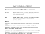 Equipment Rental Agreement Form Template