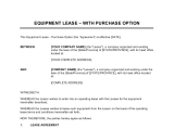 Equipment Rental Agreement Form Template