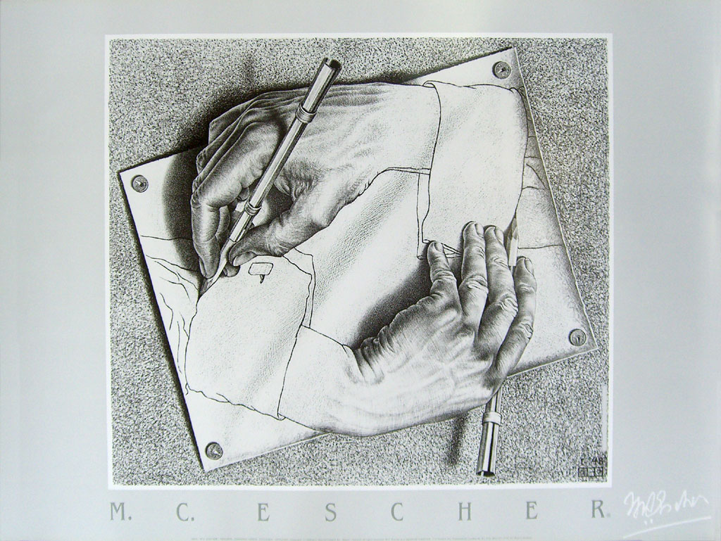 Escher Hands Drawing Themselves