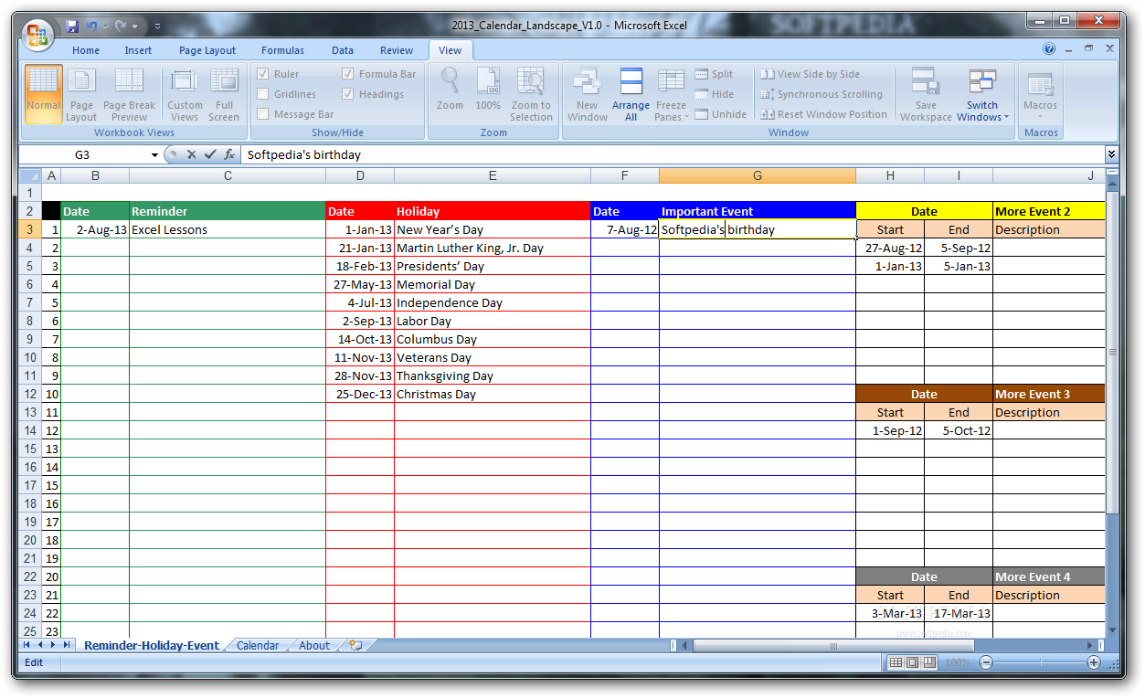 Event Calendar Template Excel