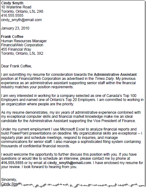 Examples Of Cover Letters For Administrative Assistant