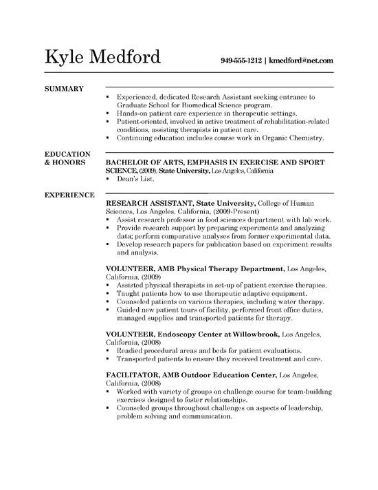 Examples Of Cv For Graduate School