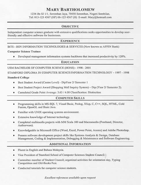 Examples Of Cv For Graduate School