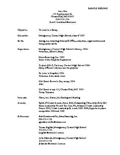 Examples Of Resumes For Teenagers