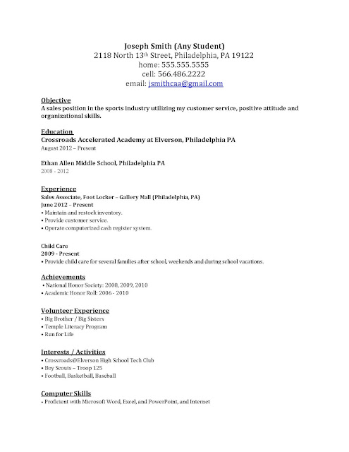 Examples Of Resumes For Teenagers