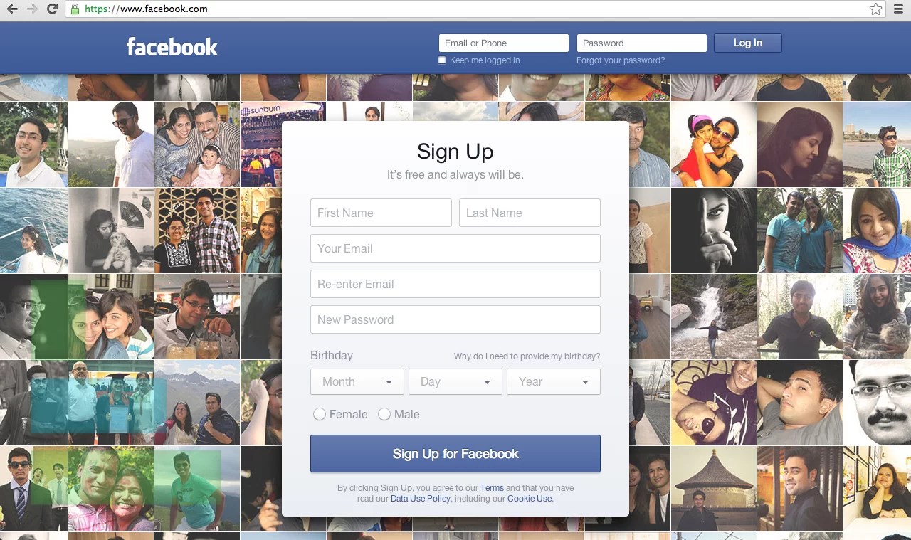 Facebook Login Screen 2013