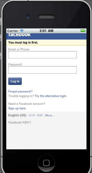 Facebook Login Screen Iphone