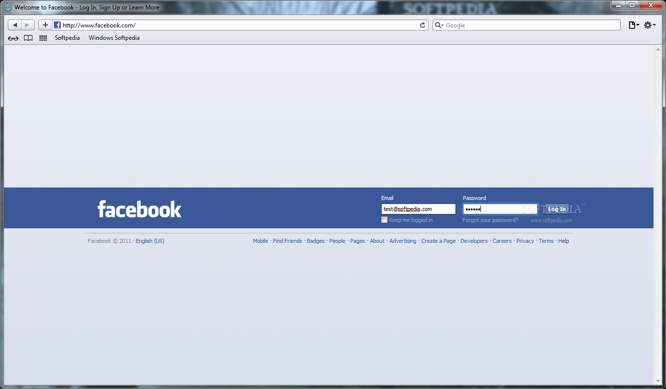 Facebook Login Screen Page