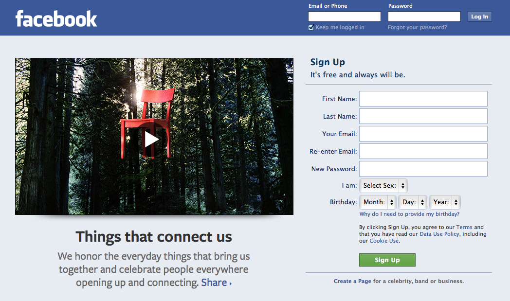 Facebook Login Screen Page