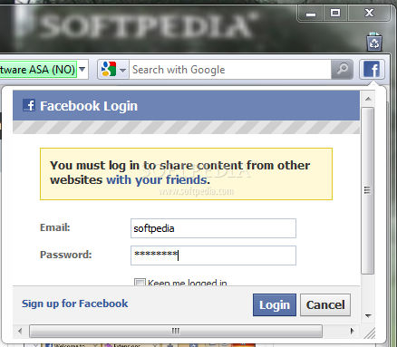 Facebook Login Screenshot