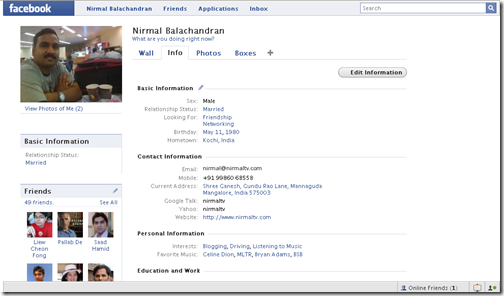 Facebook Profile Page Layout