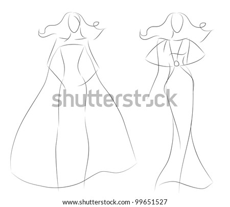 Fashion Sketches Black And White Dress