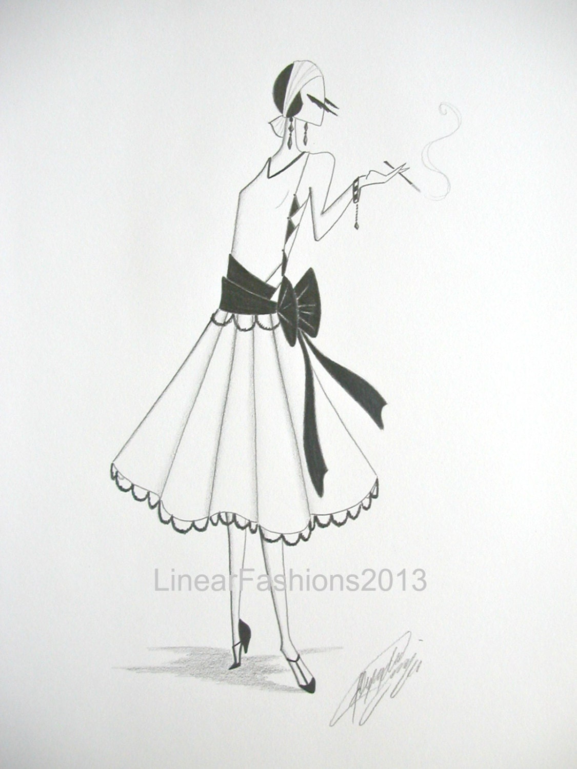 Fashion Sketches Black And White Dress