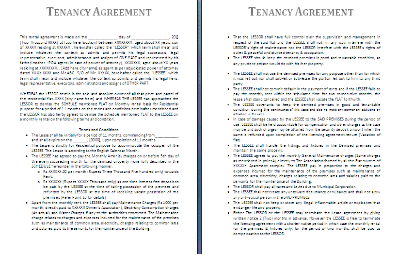 Free Rent Agreement Template