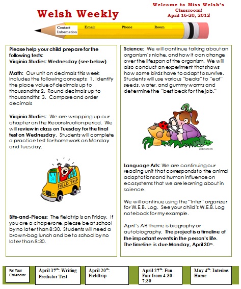 Free Weekly Newsletter Templates For Teachers